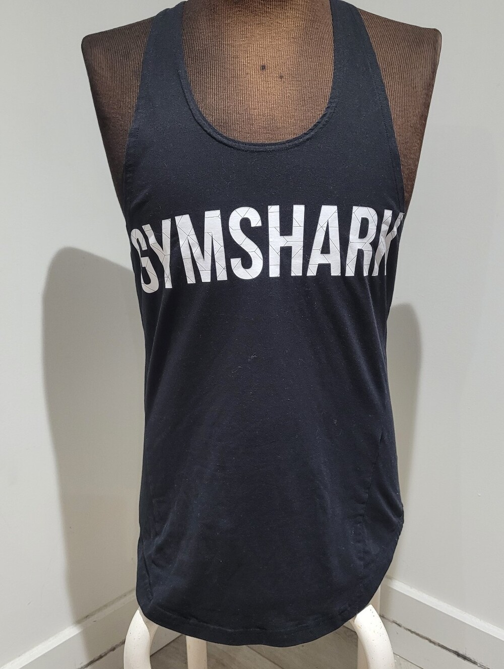 Gymshark Men's Logo Stringer Tank Top Medium Black White Gym Bodybuilding